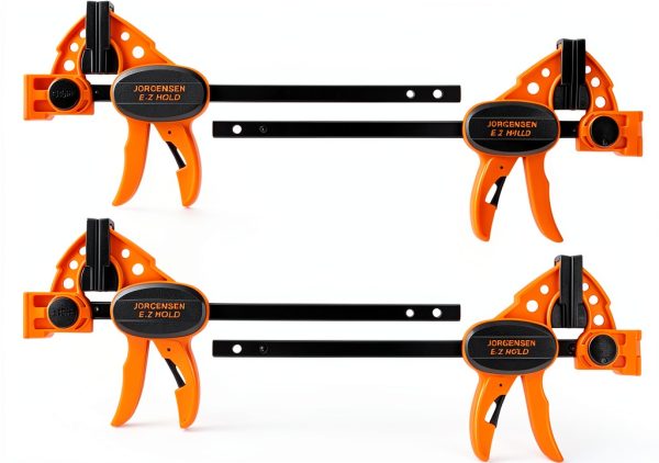 Jorgensen 6" Bar clamps for woodworking - 4-Pack, One-Hand Light Duty E-Z Hold Spreader Clamp, 150 lbs Capacity, Versatile and Easy-to-Use Design-0