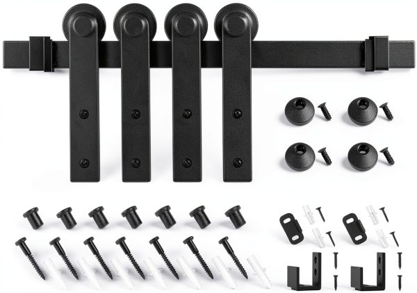 WINSOON 6FT Super Mini Barn Door Hardware Kit for Sliding Double Doors Small TV Stands Wardrobe Cabinets, I Shape Hanger (6FT Double Doors Kit)-5