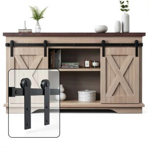 WINSOON 6FT Super Mini Barn Door Hardware Kit for Sliding Double Doors Small TV Stands Wardrobe Cabinets, I Shape Hanger (6FT Double Doors Kit)-0