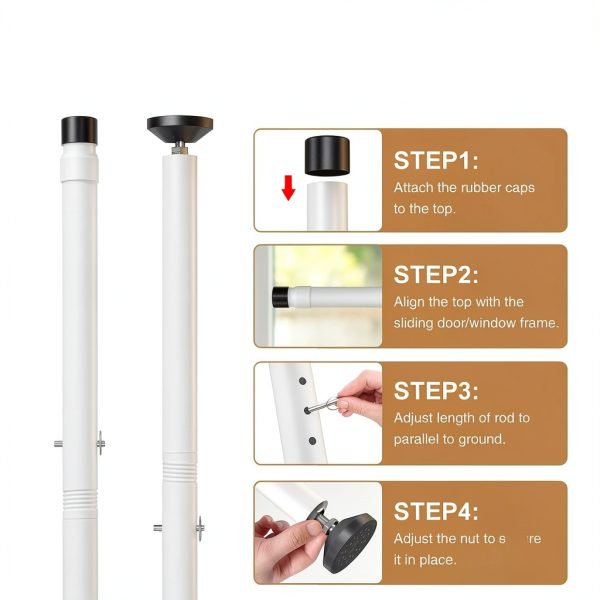 Sliding Glass Door Security Bar, Patio Door Barricade Security Bar, Apartment BarSliding Door Security Bar, Door Jammer, White, 1 Pack-6