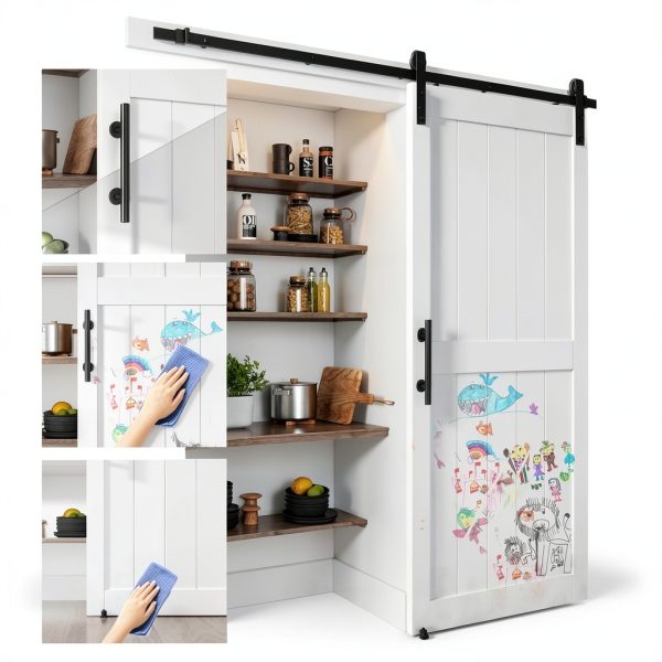 Sliding Barn Door 36x84 White 6.6 Ft Hardware Kit with PVC Surface-4